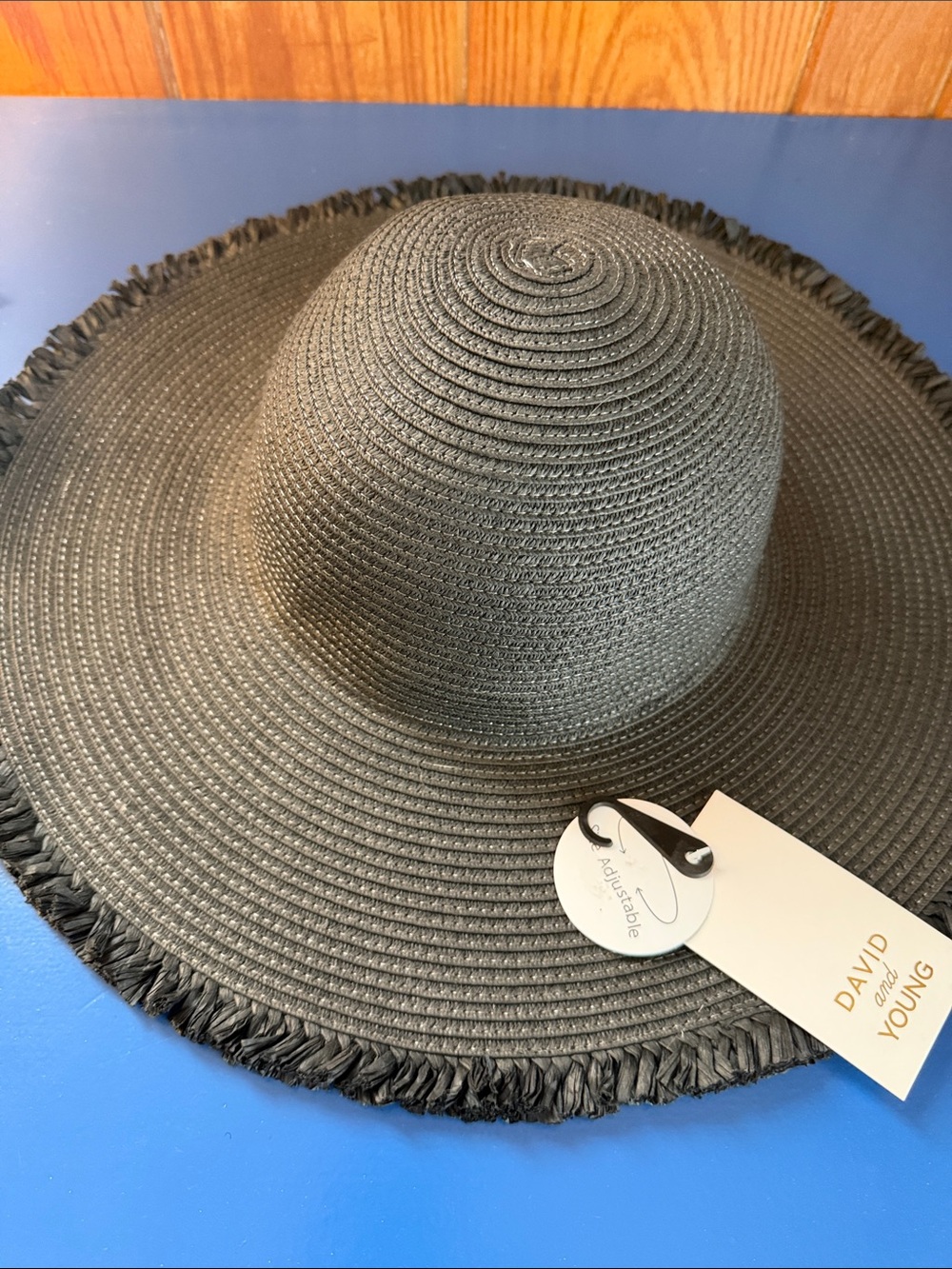 DAVID AND YOUNG Black Wide-Brim Sun Hat NEW